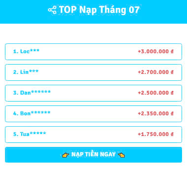 THÔNG BÁO TOP NẠP THÁNG 10