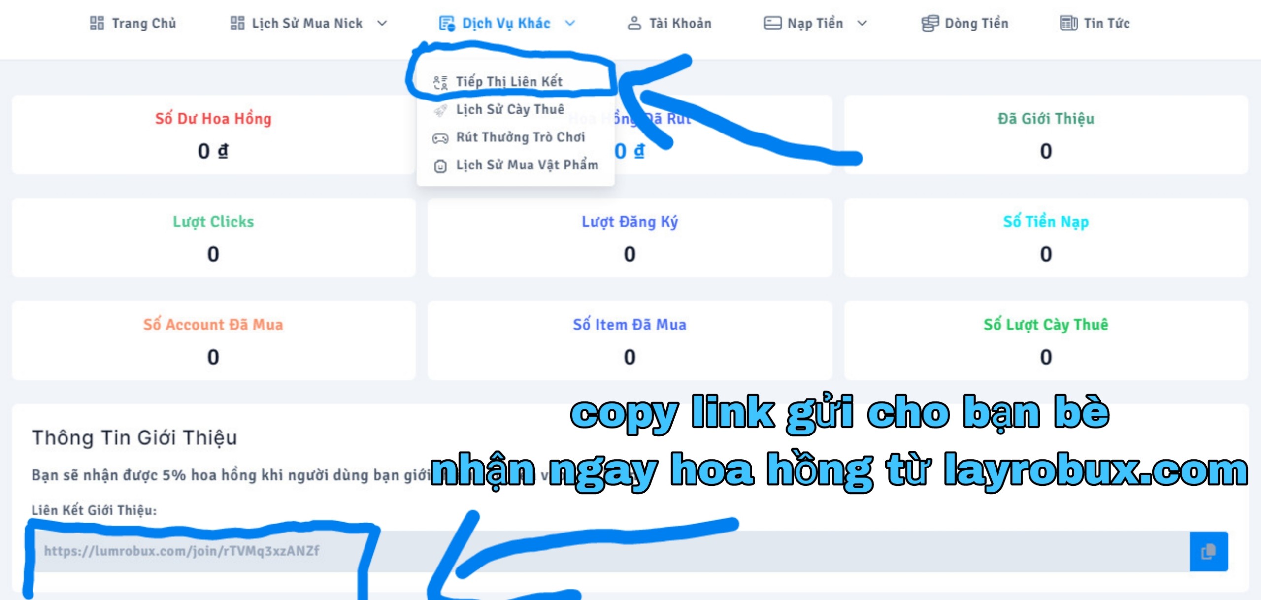 HƯỚNG DẪN GIỚI THIỆU BẠN BÈ VÀ NHẬN HOA HỒNG TỪ LAYROBUX.COM